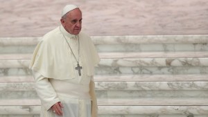 Pope Francis leaves at the end of a meeting with catechists in Paul VI hall at the Vatican